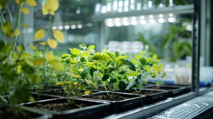 A small greenhouse within the laboratory houses delicate plants that require a controlled environment for research purposes.