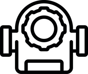 Wall Mural - Black and white vector icon featuring a stylized headgear with gears, symbolizing industry