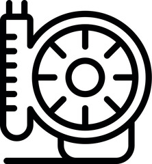Poster - Black line icon of a car tire and pressure gauge, symbolizing auto maintenance