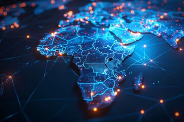 Digital Map of Africa Network Connection created with Generative AI