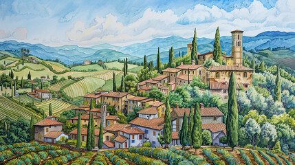 Wall Mural - Coloring landscape of Tuscany region in light and beautiful colors