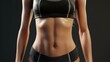© ProPhotos - The woman's stomach is wet, sweat glistens on her skin. Wearing a black sports bra and shorts. Shows off toned abs
