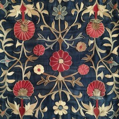 Traditional Indian Textile with Floral Embroidery