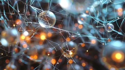 Luminous orbs suspended in a web of interconnected lines, forming an intricate and captivating network of energy.