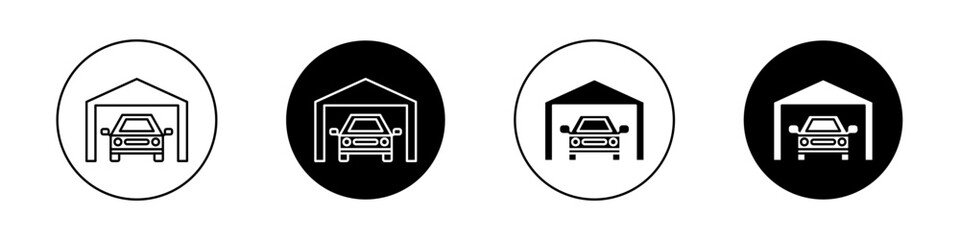 Wall Mural - Garage car icon set. home car parking garage vector symbol. automobile mechanic repair garage sign in filled and outlined style.