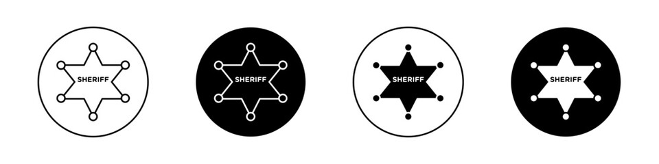 Badge Sheriff icon set. retro vintage sheriff star vector symbol. western cowboy officer 6 point badge icon in black filled and outlined style.