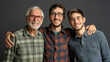 © Nemanja - Grandfather, father and son, group of three men happy family generations together. Old man grandpa, middle aged man dad and young teenage boy portrait. Grandson, grandchildren, bonding
