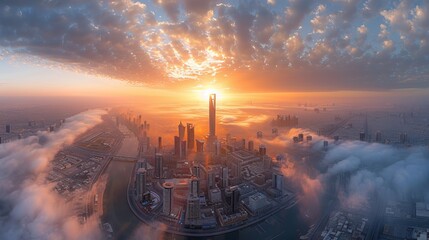 Wall Mural - Aerial panorama of downtown Riyadh, Saudi Arabia.