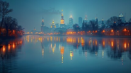 Wall Mural - Amazing nighttime cityscape of Warszawa, the capital city of Poland.