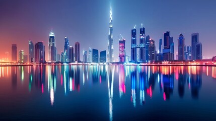 Wall Mural - Amazing nighttime skyline of downtown Dubai, United Arab Emirates.