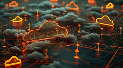Wall Mural - Cloud computing and network security concept. 3D rendering of a conceptual image.