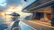 © Nemanja - Helicopter flying near the luxury yacht cruiser boat. Rich and wealthy millionaire billionaire dream lifestyle, ocean sea and air summer transport and travel, private chopper