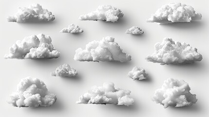 Wall Mural - Multiple cloud symbol vector illustration, including 2D and 3D clouds, illustrating multi-cloud data connectivity.