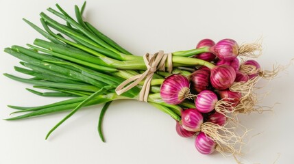 Wall Mural - Set of fresh whole and sliced onions isolated on white background. Top view