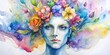 © artsakon - Human head adorned with colorful flowers representing a creative and healthy mind, filled with positive thinking and a deep connection to the psyche