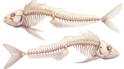 The skeletal system of fish comprises key components like the vertebral column jaws ribs cranium and intricate intramuscular bones as depicted in a detailed cartoon medical illustration