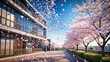 © artsakon - Sakura petals being blown by the wind in a modern, realistic setting