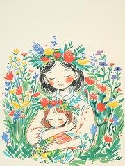 Wall Mural - Happy mother's day, Sunday, 8 May. Celebrating happy mother's day with arms holding each others 