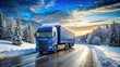 © artsakon - Majestic blue truck braving snowy road in a winter landscape