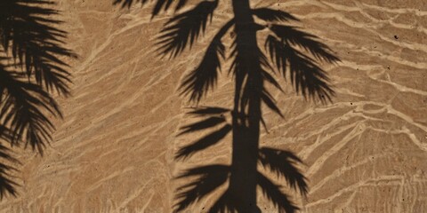 Wall Mural - Beach holiday theme with palm leaf shadows on smooth sand.