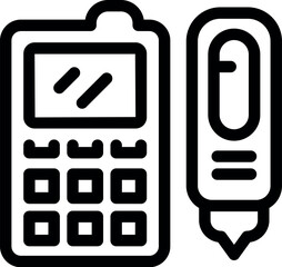 Sticker - Black and white line icon of a clipboard with paper and a pen, suitable for web and print design