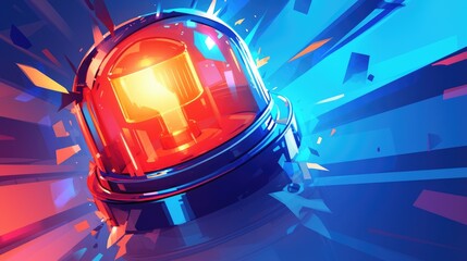 Wall Mural - Comic style emergency alarm icon featuring a cartoonish alert lamp in a 2d illustration against an isolated background conveying a sense of police urgency with a splash effect ideal for busi