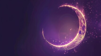 Wall Mural - Eid mubarak and ramadan kareem purple background crescent moon