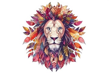 Lion, the head of a lion in a multi-colored flame. Abstract multicolored profile portrait of a lion head on a White background.