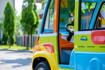 Canvas Print - Vibrant toy cars in a colorful urban landscape, representing fun and creativity in city transportation