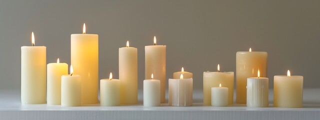 Soft White and Yellow Candles in a Row Serene Ambiance