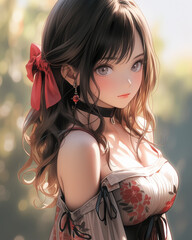 Wall Mural - Beautiful anime woman portrait - soft background