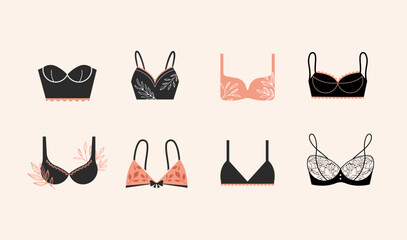 Elegant, luxury lingerie and underwear logos collection. Hand drawn minimalist illustrations, boho style logos