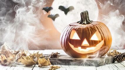 halloween pumpkin with bat