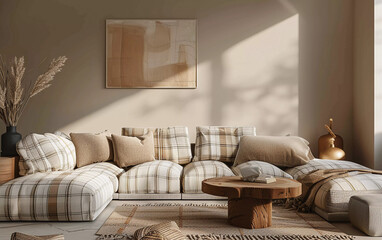 Wall Mural - Modern living room interior with comfortable beige sofa