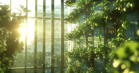 Wall Mural - interior with green plants and garden in modern glass skyscraper office building, nature and contemporary architecture, balance and harmony of environment and human, sustainable ecosystem