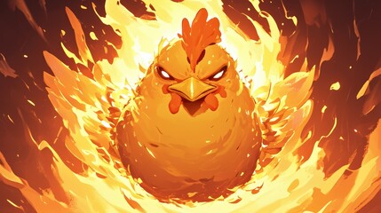 Sticker - Illustration of a fiery logo for a Fried Chicken Restaurant