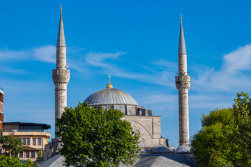 Wall Mural - The magnificent view of the historic Uskudar Mihrimah Sultan Mosque located in the Bosphorus.