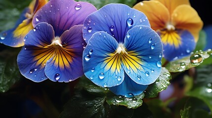 Wall Mural - The iridescence of a pansy in the rain.