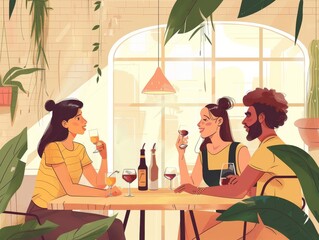 Wall Mural - Communal supper clubs: Connect and foster personal development through supper clubs and communal dining experiences. Capture people having conversations, listening to others, and their expressions and