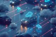 © Leo Rohmann - Autonomous cars with neon digital interfaces, highlighting advanced technology, connectivity, and smart transportation in a futuristic cyber setting
