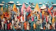 © Amjad art - a sizable gathering of varied individuals. paper cutout design