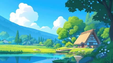 Wall Mural - illustration of a cartoon landscape scene in 2d format