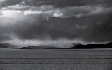 Poster - Stormy Landscape of Eastern Oregon Wilderness near Alvord Desert, black and white