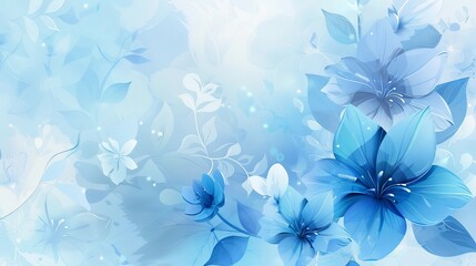 Wall Mural - A blue and white flowery background with a blue flower in the foreground