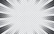 © HITO STOUNTIO - Comic manga transparent background with radial lines frame speed action effect vector. Explosion anime comic book cartoon pattern.