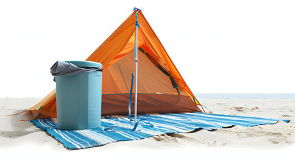 Beach tent and cooler isolated on white background, detailed, png
