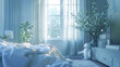 © EEKONG - A serene bedroom with a robot gently waking up a child by drawing the curtains and playing soft music, creating a seamless morning routine in a tech-savvy household