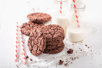 Wall Mural - Sweet and fresh brown cookies as a breakfast snack.