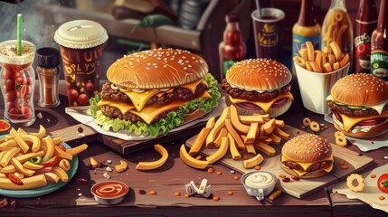 Wall Mural - Greasy Foods Day concept with copy space area for text