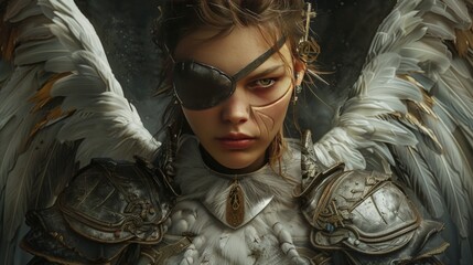 Wall Mural - Close-up portrait of a female angel warrior with armor